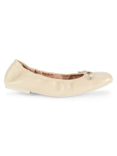 Stuart Weitzman Bardot Lambskin Bow Ballerina Flats In White