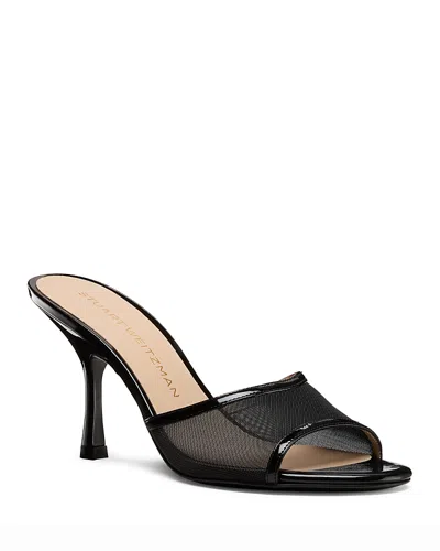 Stuart Weitzman 85mm Bareitall Mesh And Patent Leather Sandals In Black