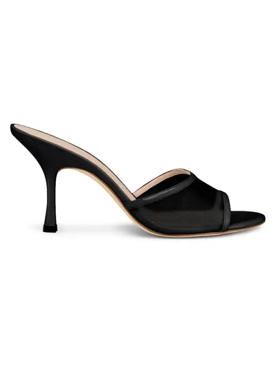 Stuart Weitzman 85mm Bareitall Mesh And Patent Leather Sandals In Black