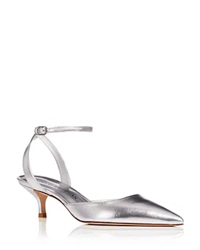 Stuart Weitzman Women's Barelythere 50 Pointed Toe Kitten Heel Pumps In Silver