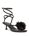 Stuart Weitzman Women's Belize Floral-appliquéd 50mm Raffia Ankle-wrap Sandals In Black