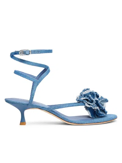 Stuart Weitzman Women's Belize 50 Ankle Wrap Embellished Sandals In Washed Blue Denim