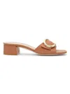 Stuart Weitzman Benni Calfskin Buckle Mule Sandals In Tan