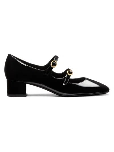 Stuart Weitzman 'claris' Black Mary Jane With Rhinestones Buckles In Patent Leather Woman