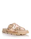 Stuart Weitzman Benni Mesh Leather Dual-strap Sport Slide Sandals In Beige