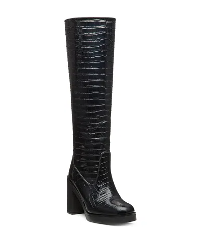 Stuart Weitzman Bethenny Block Heel Tall Boot In Black
