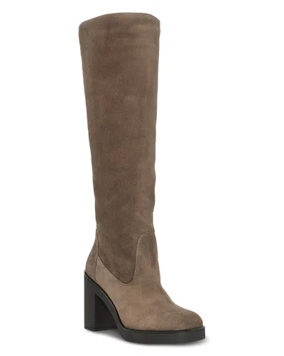 Stuart Weitzman Bethenny Block Heel Tall Boot In Charcoal Sport Suede