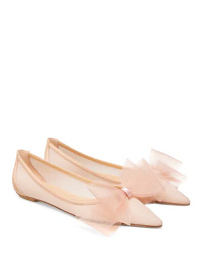 Stuart Weitzman Blushing Bow Mesh Ballerina Flats In Ginger
