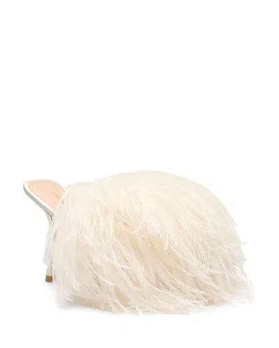 Stuart Weitzman Women's Boa 100 Satin Feather Trimmed Mules In Neutral
