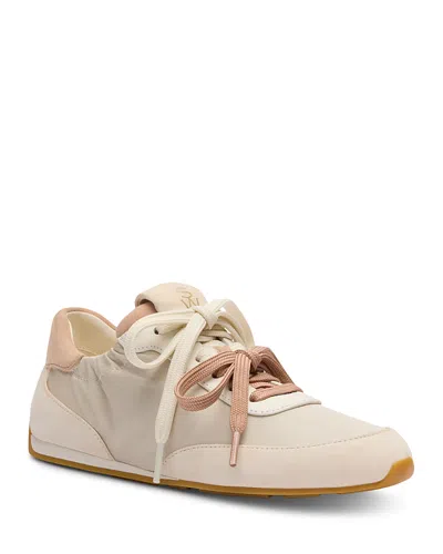 Stuart Weitzman Bond Ruched Nylon And Suede Low-top Sneakers In Neutral