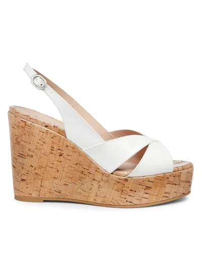 Stuart Weitzman Women's Carmen 110mm Patent Leather Wedge Sandals In White