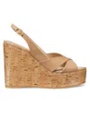 Stuart Weitzman Women's Carmen 115mm Leather Wedge Sandals In Adobe