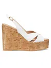 Stuart Weitzman Carmen Patent Slingback Wedge Sandals In White