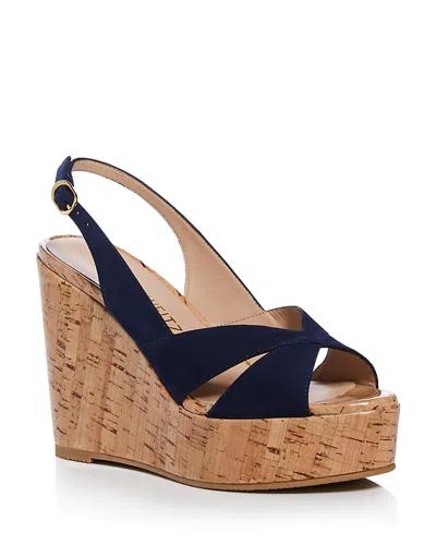 Stuart Weitzman Dayna Suede Platform Wedge Sandals In Nice Blue
