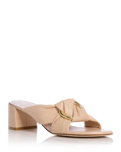 Stuart Weitzman Cece Leather Twisted Ring Slide Sandals In Barely Beige