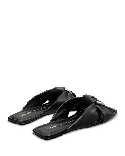 Stuart Weitzman Cece Twisted Leather Ring Slide Sandals In Black