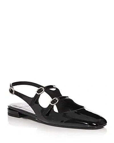 Stuart Weitzman Black Slingback Ballet Shoes With Crystal Embellishment In Patent Leather Woman