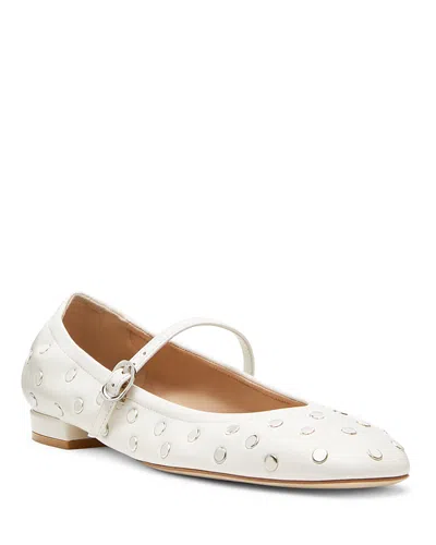 Stuart Weitzman Claris Studded Leather Mary Jane Flats In Cream