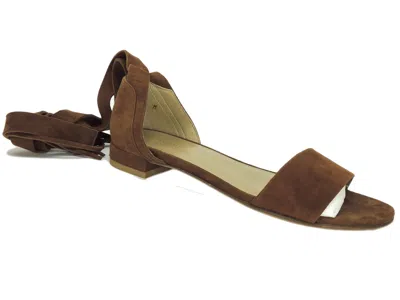 Pre-owned Stuart Weitzman Women's Corbata Flat Sandals Amaretto Suede Size 7 M