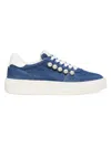Stuart Weitzman Denim Pearly Stud Low-top Sneakers In Blue