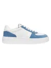 Stuart Weitzman Mixed Leather Courtside Low-top Sneakers In White Blue
