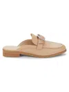 Stuart Weitzman Women's Crystal Buckle Leather Mules In Golden Beige