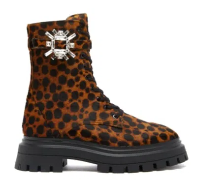 Stuart Weitzman Women's Crystal Nova Bedford Leopard Combat Boots In Toffee In Brown