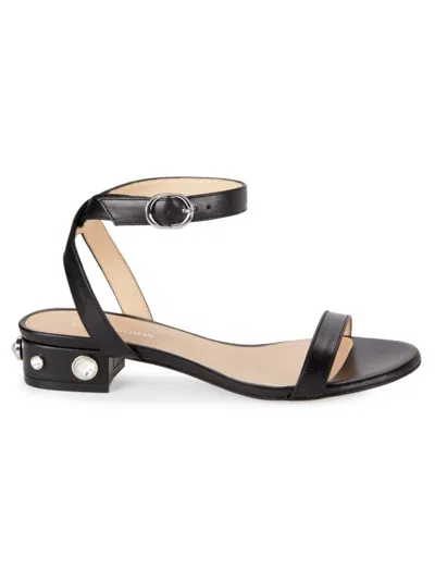 Stuart Weitzman Women's Dancer Allshine Embellished Leather Flat Sandals In Black