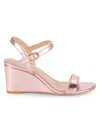 Stuart Weitzman Women's Dancer Metallic Wedge Heel Leather Sandals In Cotton Candy