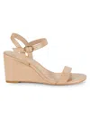 Stuart Weitzman Dancer 75 Leather Wedge Sandal In Golden Beige