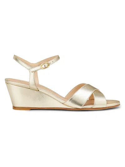 Stuart Weitzman Women's Dayna 50mm Metallic Leather Wedge Sandals In Gold