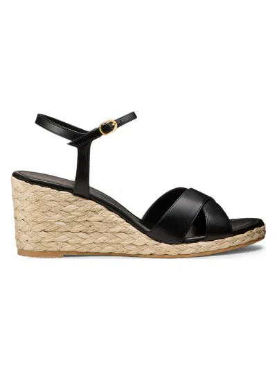 Stuart Weitzman Women's Dayna 65mm Leather Espadrille Wedge Sandals In Black