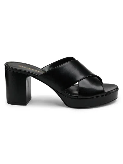 Stuart Weitzman Women's Dayna 80mm Leather Platform Slide Sandals In Black