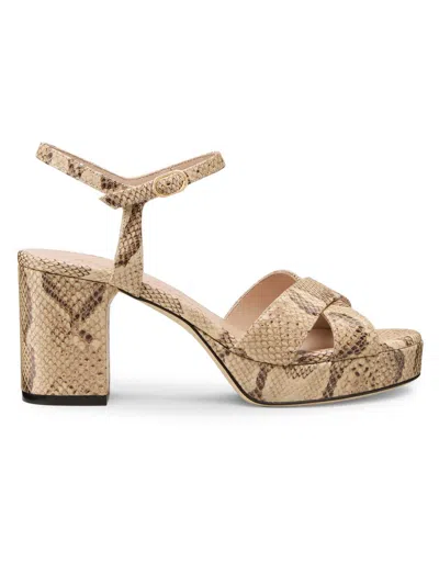Stuart Weitzman Women's Dayna 80mm Snake-print Leather Platform Sandals In Brown