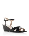 Stuart Weitzman Dayna Patent Crisscross Wedge Sandals In Black