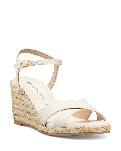 Stuart Weitzman Dayna Leather Crisscross Espadrille Sandals In White
