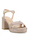 Stuart Weitzman Women's Dayna Platform 80 Crossover Strap Shimmering High Heel Platform Sandals In Poudre