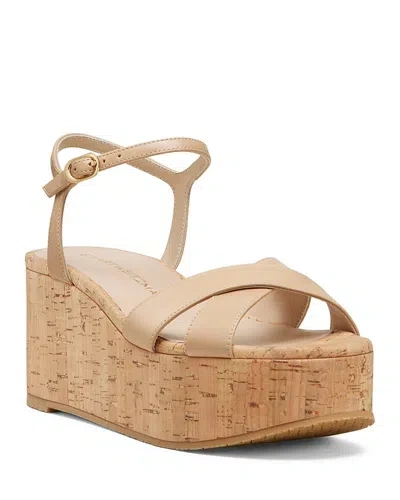 Stuart Weitzman Dayna Leather Crisscross Wedge Sandals In Adobe