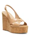 Stuart Weitzman Dayna Patent Crisscross Wedge Platform Sandals In Adobe