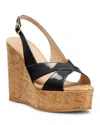Stuart Weitzman Dayna Patent Crisscross Wedge Platform Sandals In Black