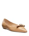 Stuart Weitzman Diana Patent Bow Ballerina Flats In Adobe