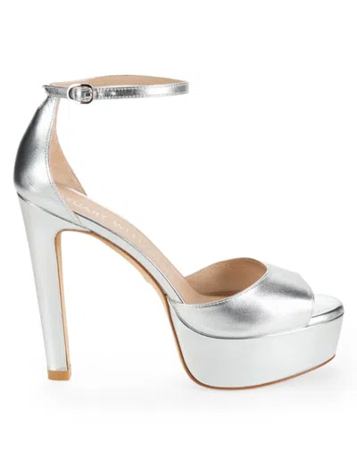 Stuart Weitzman Women's Disco Metallic Leather Platform Sandals In Silver