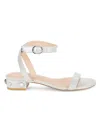 Stuart Weitzman Women's Dancer Allshine Embellished Leather Flat Sandals In Silver