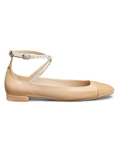 STUART WEITZMAN WOMEN'S EDEN CRYSTAL-EMBELLISHED LEATHER ANKLE-WRAP FLATS