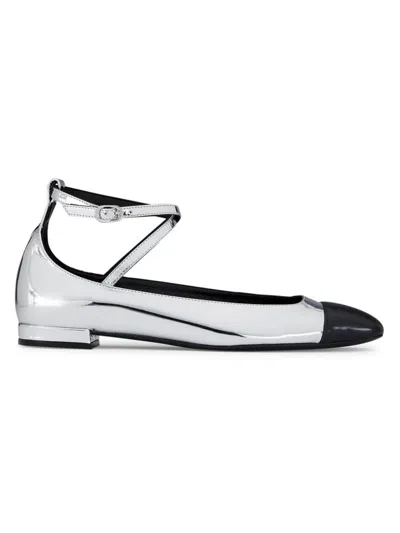 Stuart Weitzman Women's Eden Leather Ankle-wrap Flats In Silver