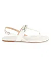 STUART WEITZMAN WOMEN'S EMBELLISHED LEATHER T-STRAP FLAT SANDALS