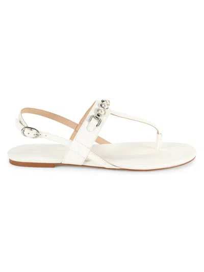 Stuart Weitzman Women's Embellished Leather T-strap Flat Sandals In White
