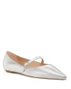 Stuart Weitzman Emilia Metallic Mary Jane Ballerina Flats In Silver