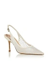 Stuart Weitzman Emilia Mesh 85 Slingback Pump In White