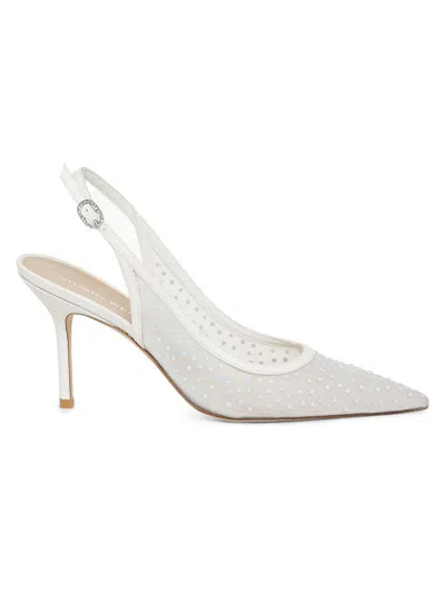 Stuart Weitzman Emilia Crystal Mesh Slingback Pumps In White Frosted Whi